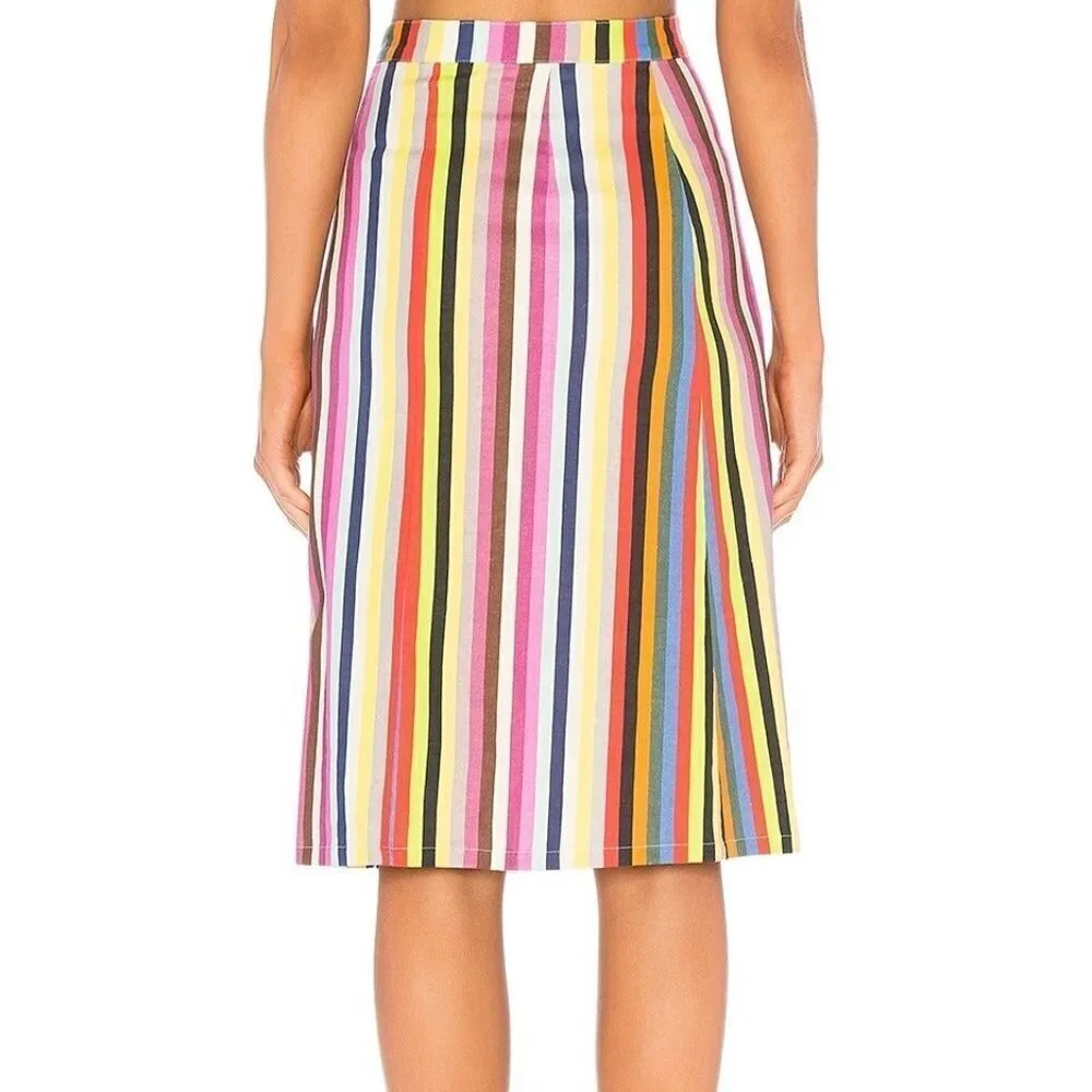 LPA Button Up Midi Skirt - Rainbow Stripe